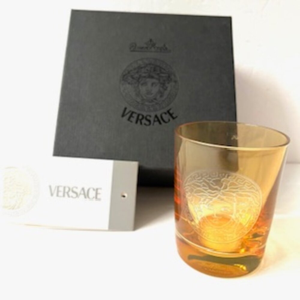 Versace by Rosecenthal Medusa Amber Glass Votive Candle Holder  (New)